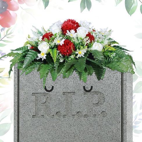 Artificial Cemetery Flowers Outdoor Grave Saddle Headstone Decorations Daisy Rose Grave Saddle Decoration for Memorial Day Flowers (Classic) in Saudi Arabia