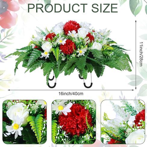 Artificial Cemetery Flowers Outdoor Grave Saddle Headstone Decorations Daisy Rose Grave Saddle Decoration for Memorial Day Flowers (Classic) in Saudi Arabia
