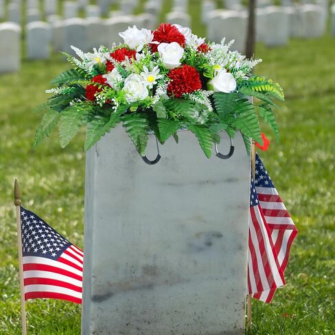 Artificial Cemetery Flowers Outdoor Grave Saddle Headstone Decorations Daisy Rose Grave Saddle Decoration for Memorial Day Flowers (Classic) in Saudi Arabia