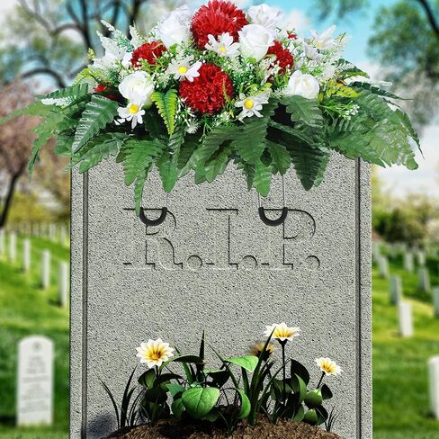 Artificial Cemetery Flowers Outdoor Grave Saddle Headstone Decorations Daisy Rose Grave Saddle Decoration for Memorial Day Flowers (Classic) in Saudi Arabia