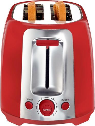 محمصة خبز أيوا، شريحتين بفتحة واسعة، وظيفة إعادة التسخين وإذابة الجليد، 6 إعدادات للتحمير، صينية فتات الخبز المنسدلة، أحمر in Kuwait