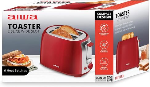 محمصة خبز أيوا، شريحتين بفتحة واسعة، وظيفة إعادة التسخين وإذابة الجليد، 6 إعدادات للتحمير، صينية فتات الخبز المنسدلة، أحمر in Kuwait