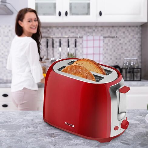 محمصة خبز أيوا، شريحتين بفتحة واسعة، وظيفة إعادة التسخين وإذابة الجليد، 6 إعدادات للتحمير، صينية فتات الخبز المنسدلة، أحمر in Kuwait