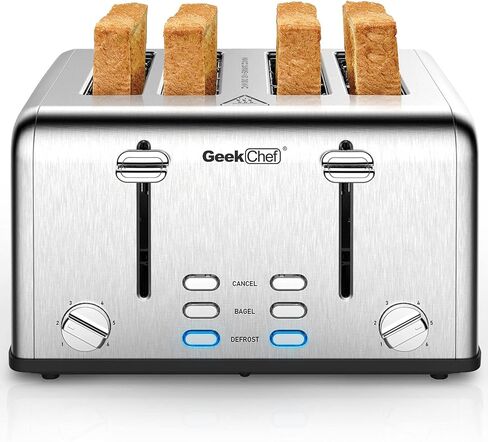Geek Chef Toaster 4 Slice, with Extra Wide Slots, 6 Toast Shade Settings, Stainless Steel Toaster in Saudi Arabia