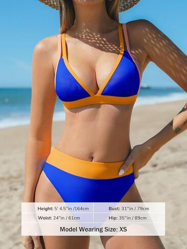 طقم بيكيني نسائي من CUPSHE بخصر عالٍ وفتحة خلفية ورقبة على شكل حرف V وأشرطة مزدوجة قابلة للتعديل وكتلة ملونة in Saudi Arabia