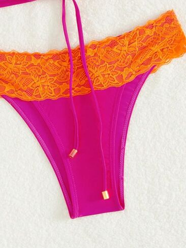 WDIRARA Women's 2 Piece Cut Out Contrast Lace Colorblock Bandeau Swimwear Set Wireless Bra & Bikini Swimsuit Sets in Saudi Arabia