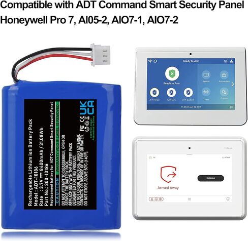 Hisewen بطارية بديلة 300-10186 للوحة الأمان الذكية ADT Command ADT5AIO-1 ADT5AIO-2 ADT5AIO-3 ADT7AIO-1 (8400mah 3.7V 27Wh) in Kuwait