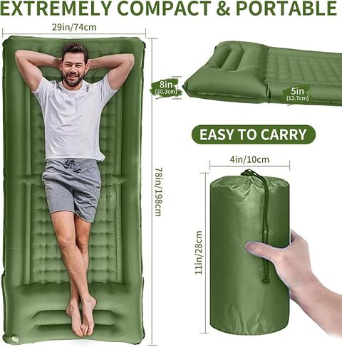 78in x 29in x 5in Camping Sleeping Pad, Upgraded Durable Waterproof Compact Traveling Air Mattress, Built-in Foot Pump, Ultralight Inflatable Sleeping Mat for Backpacking, Hiking in Saudi Arabia