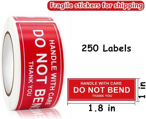 Do Not Bend Stickers - Warning Stickers for Shipping Fragile Handle with Care Strong Adhesive Fragile Labels Packing 250 Permanent Adhesive Labels Per Roll (Do not Bend) in Saudi Arabia