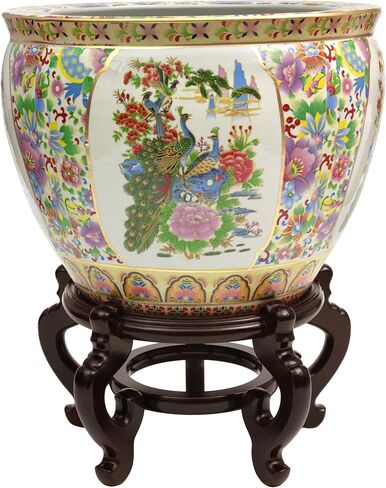 Red Lantern Large Rose Medallion Porcelain Fishbowl Planter, 18" Diameter in Saudi Arabia