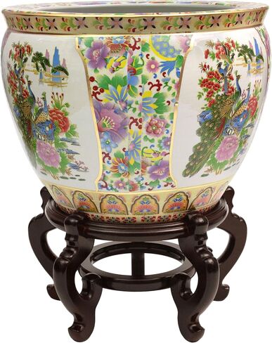 Red Lantern Large Rose Medallion Porcelain Fishbowl Planter, 18" Diameter in Saudi Arabia