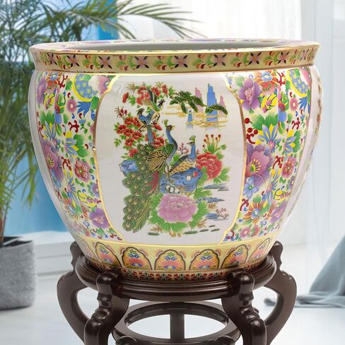 Red Lantern Large Rose Medallion Porcelain Fishbowl Planter, 18" Diameter in Saudi Arabia