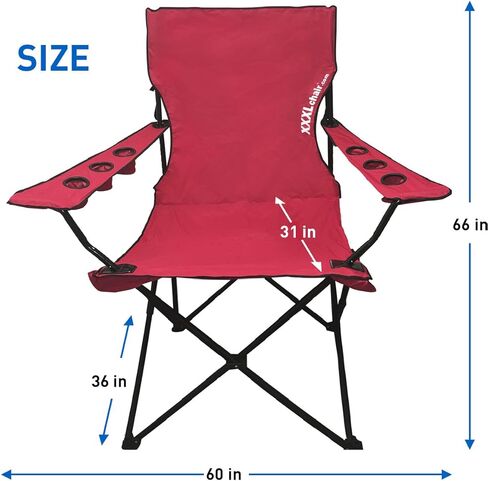 كرسي EasyGoProducts العملاق الكبير الحجم والمحمول القابل للطي والتخييم والشاطئ في الهواء الطلق مع 6 حاملات أكواب! أضعاف المدمجة في حقيبة حمل (أسود) in Kuwait
