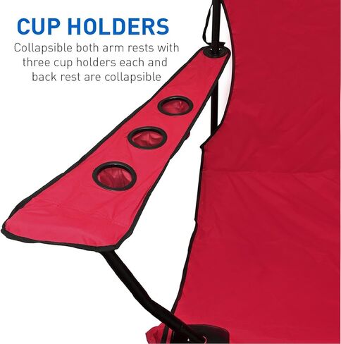 كرسي EasyGoProducts العملاق الكبير الحجم والمحمول القابل للطي والتخييم والشاطئ في الهواء الطلق مع 6 حاملات أكواب! أضعاف المدمجة في حقيبة حمل (أسود) in Kuwait