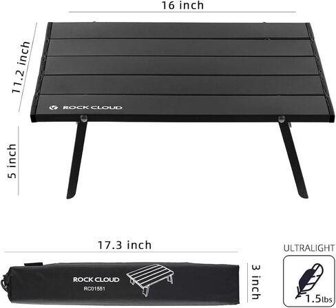 ROCK CLOUD Folding Beach Table Aluminum Portable Camping Table Ultralight, Black in Kuwait