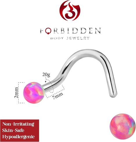 Forbidden Body Jewelry 20g Surgical Steel Luminous Opalite Ball Top Nose Screw in Saudi Arabia