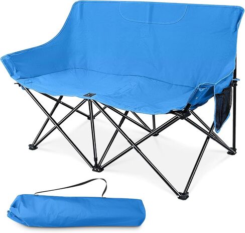 HaSteeL Folding Camping Chair, Portable Double Outdoor Loveseat for 2 Adults Person, Durable Foldable Collapsible Chairs for Camp Patio Picnic Beach Travel, Support 600Lbs, for Women & Men, Black in Saudi Arabia
