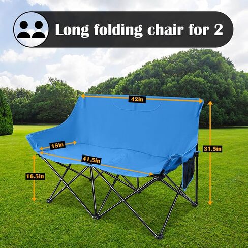 HaSteeL Folding Camping Chair, Portable Double Outdoor Loveseat for 2 Adults Person, Durable Foldable Collapsible Chairs for Camp Patio Picnic Beach Travel, Support 600Lbs, for Women & Men, Black in Saudi Arabia