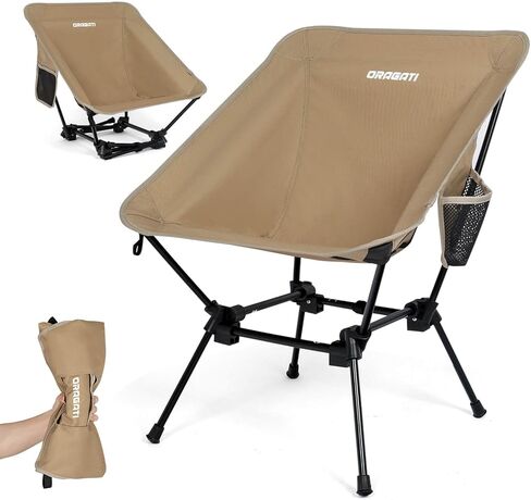 كرسي تخييم خفيف الوزن من Oragati، كرسي ظهر في اتجاهين عالي أو منخفض، كراسي تخييم محمولة قابلة للطي تصميم مدمج للخارج، الشاطئ، المشي لمسافات طويلة، نزهة، أسود in Kuwait