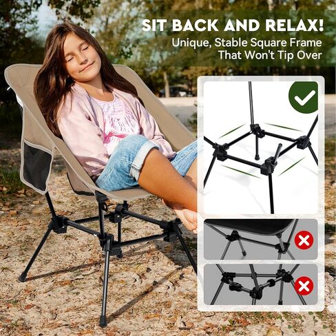 كرسي تخييم خفيف الوزن من Oragati، كرسي ظهر في اتجاهين عالي أو منخفض، كراسي تخييم محمولة قابلة للطي تصميم مدمج للخارج، الشاطئ، المشي لمسافات طويلة، نزهة، أسود in Kuwait