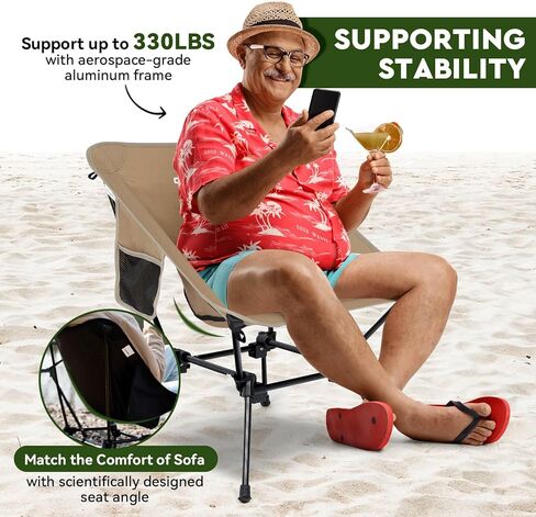 كرسي تخييم خفيف الوزن من Oragati، كرسي ظهر في اتجاهين عالي أو منخفض، كراسي تخييم محمولة قابلة للطي تصميم مدمج للخارج، الشاطئ، المشي لمسافات طويلة، نزهة، أسود in Kuwait