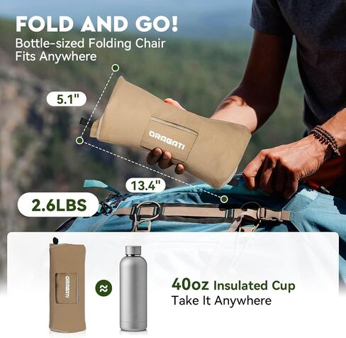 كرسي تخييم خفيف الوزن من Oragati، كرسي ظهر في اتجاهين عالي أو منخفض، كراسي تخييم محمولة قابلة للطي تصميم مدمج للخارج، الشاطئ، المشي لمسافات طويلة، نزهة، أسود in Kuwait