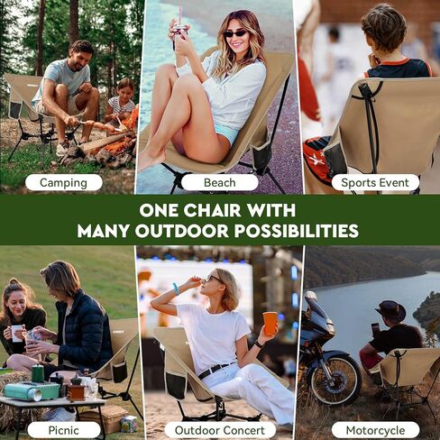 كرسي تخييم خفيف الوزن من Oragati، كرسي ظهر في اتجاهين عالي أو منخفض، كراسي تخييم محمولة قابلة للطي تصميم مدمج للخارج، الشاطئ، المشي لمسافات طويلة، نزهة، أسود in Kuwait