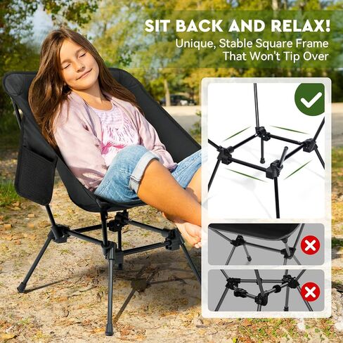 Lightweight Camping Chair, 2-Way Backpacking Chair High or Low Profile, Portable Folding Camp Chairs Compact Design for Outdoor, Beach, Hiking, Picnic, Black in Saudi Arabia