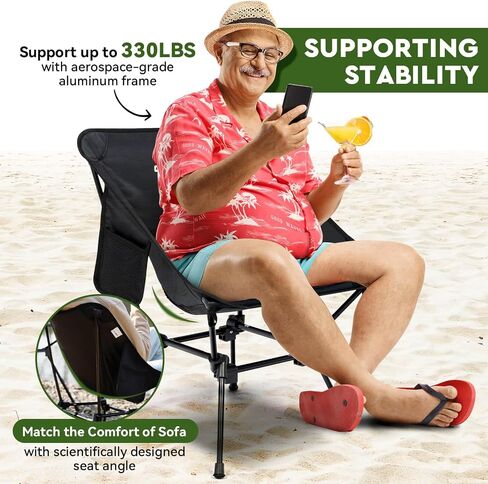 Lightweight Camping Chair, 2-Way Backpacking Chair High or Low Profile, Portable Folding Camp Chairs Compact Design for Outdoor, Beach, Hiking, Picnic, Black in Saudi Arabia