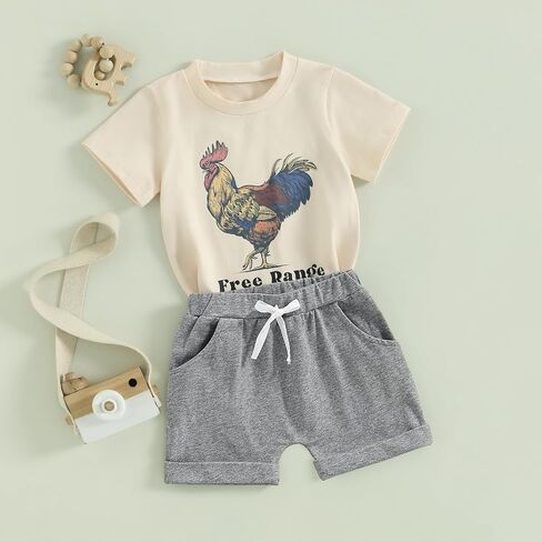 Ursobutegl Toddler Baby Boy Summer Clothes Country Farm Short Sleeve Western T-Shirt Tops Jogger Shorts Set in Kuwait