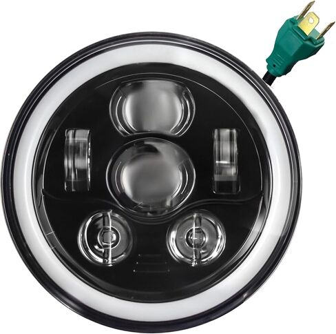 Eagle Lights 8700BG3HP-897 7" LED Headlight Kit with White Halo Ring for Harley Davidson Motorcycles - Generation III/Black Halo Kit/Add Single Bulb Adapter Harness (897) in Kuwait