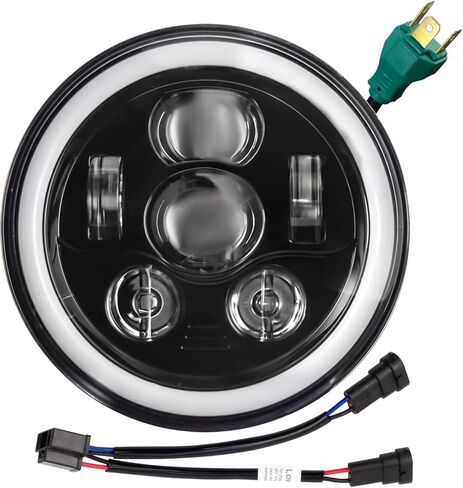 Eagle Lights 8700BG3HP-897 7" LED Headlight Kit with White Halo Ring for Harley Davidson Motorcycles - Generation III/Black Halo Kit/Add Single Bulb Adapter Harness (897) in Kuwait