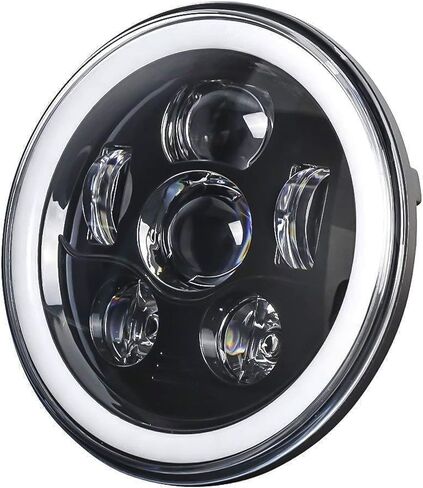 Eagle Lights 8700BG3HP-897 7" LED Headlight Kit with White Halo Ring for Harley Davidson Motorcycles - Generation III/Black Halo Kit/Add Single Bulb Adapter Harness (897) in Kuwait