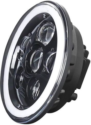 Eagle Lights 8700BG3HP-897 7" LED Headlight Kit with White Halo Ring for Harley Davidson Motorcycles - Generation III/Black Halo Kit/Add Single Bulb Adapter Harness (897) in Kuwait