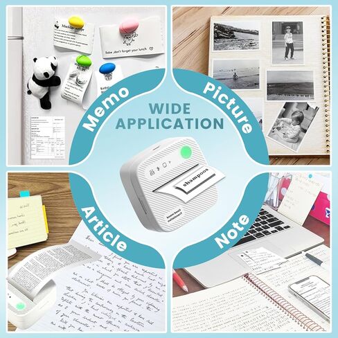 طابعة ملصقات مع 7 لفات من ورق الملصقات، طابعة حرارية بلوتوث متوافقة مع iOS وAndroid، طابعة جيب صغيرة محمولة وبدون حبر، طابعة دراسة للبطاقات التعليمية، DIY، هدية للأطفال in Kuwait