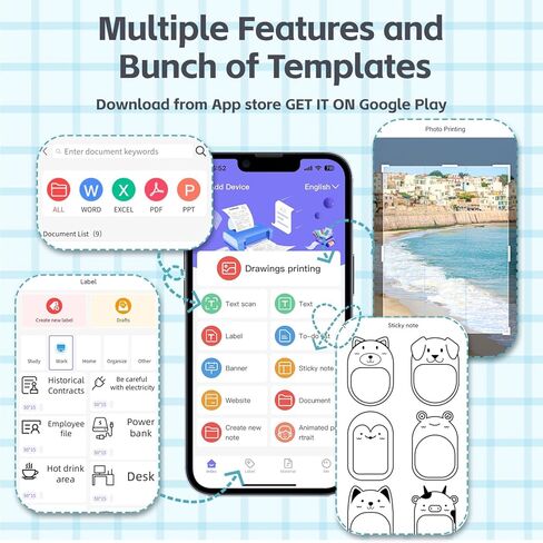 طابعة ملصقات مع 7 لفات من ورق الملصقات، طابعة حرارية بلوتوث متوافقة مع iOS وAndroid، طابعة جيب صغيرة محمولة وبدون حبر، طابعة دراسة للبطاقات التعليمية، DIY، هدية للأطفال in Kuwait