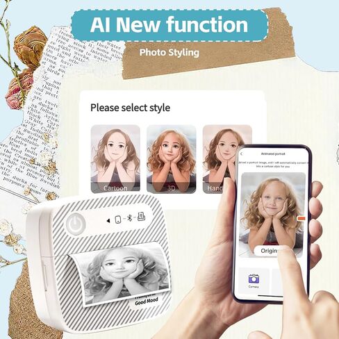 طابعة ملصقات مع 7 لفات من ورق الملصقات، طابعة حرارية بلوتوث متوافقة مع iOS وAndroid، طابعة جيب صغيرة محمولة وبدون حبر، طابعة دراسة للبطاقات التعليمية، DIY، هدية للأطفال in Kuwait