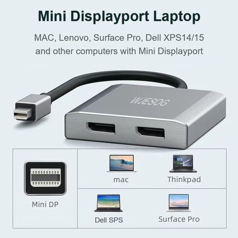 منفذ عرض صغير إلى موزع منفذ عرض مزدوج بدقة 4K@60 هرتز، mDP إلى 2 Displayport Hub متعدد الدفق يدعم دقة 4K لنظام Windows وMac in Kuwait