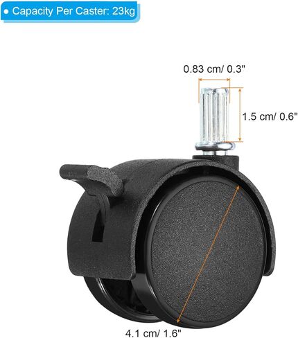 عجلات دوارة جذعية مقاس 1.5 بوصة من باتيكل، 10 عجلات جذعية دوارة 360 درجة من النايلون مع فرامل لاستبدال أثاث مكتب الكرسي، أسود in Kuwait