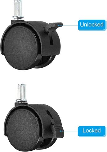عجلات دوارة جذعية مقاس 1.5 بوصة من باتيكل، 10 عجلات جذعية دوارة 360 درجة من النايلون مع فرامل لاستبدال أثاث مكتب الكرسي، أسود in Kuwait