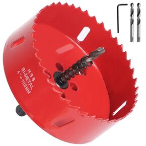 KINJOEK 4 Inch 102 mm HSS BI-Metal Hole Saw, Heavy Duty Steel Cornhole Board Hole Saw Blade Corn Circular Hole Tool Drill Bit Saw Cutting for Wood Drywall Plywood Metal Plastic Acrylic Fiberboard, Red in Kuwait