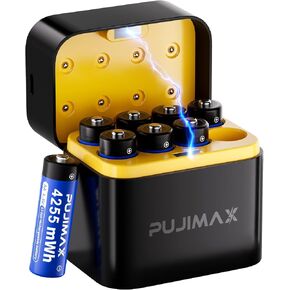 PUJIAMX Rechargeable AA Batteries Lithium 4255mWh with Charger–High Capacity 1.5V Double a Batteries,2000+ Cycle aa Battery Cells for Remote Controls,Game Controllers,Toys,Flashlights,12-Pack in Kuwait