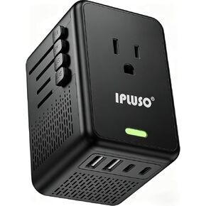 220V to 110V Voltage Converter US to Europe for Hair Dryer, Power Converter Adapter Combo with Fast Charging 2 USB A & 2 USB C, International Adapter European Travel Converter C G A I (Black) in Saudi Arabia