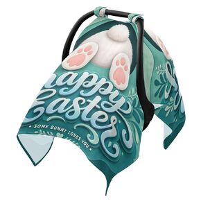 Easter Rabbit Pattern Baby Car Seat Cover Infant Carseat Canopy | Muslin-like Cotton Blend, Breathable, Multi-use, Newborn Essentials Must Haves, Fits Most Strollers, for Babies Boys Girls in Kuwait