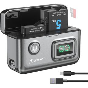 Artman Osmo Action 6 5 Pro 4 3 Replacement Batteries, (2 Pack) 2100mAh Action 5 Pro Batteries and 2-Slot Charger with LCD Display, Compatible with DJI Osmo Action 6, Action 5 Pro, Action 4, Action 3 in Saudi Arabia
