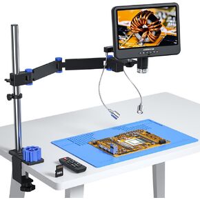 Andonstar AD208S-FA 4K HDMI Digital Microscope for Soldering 10.1" Screen | Articulating Boom Arm, 4K HDMI, 3840P UHD Video Audio Record, Electronic Microscope with Anti-Static Mat, 64GB Card in Kuwait