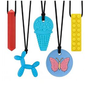 5 Pack Sensory Chew Necklaces for Aggressive Chewers - Silicone Chewelry for Autism, ADHD, SPD & Oral Motor Therapy - Cute Shapes Ice Cream, BPA-Free Textured Teething Necklaces for Kids & Toddlers in Kuwait