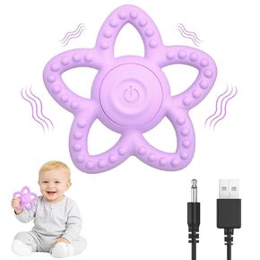 Vibrating Teether for Baby | Sensory Toys for Kids with Autism | Toddler Travel Essential Teething Toys for Babies 6-18 Months, USB Chargeable & 3X Gentle Vibration Settings (Green) in Kuwait