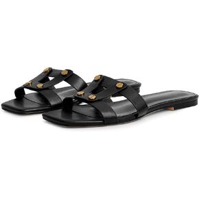 Wnshonzy Slide Sandals Flat for Women Slip on Slipper Square Toe Studded Sandal Summer Beach Fashion Dressy Casual Vintage Comfortable in Saudi Arabia