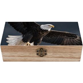 Bald Eagle Flight Wooden Storage Box with Hinged Lid for Photo | Wood Keepsake Box, Dustproof Storage Box, Decorative Treasure Chest, Memory Box for Crafts Coins Stamps Letters Jewelry in Kuwait
